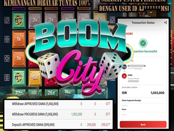 KEMENANGAN MEMBER BERMAIN DI BOOM CITY – 20 OKT 2024