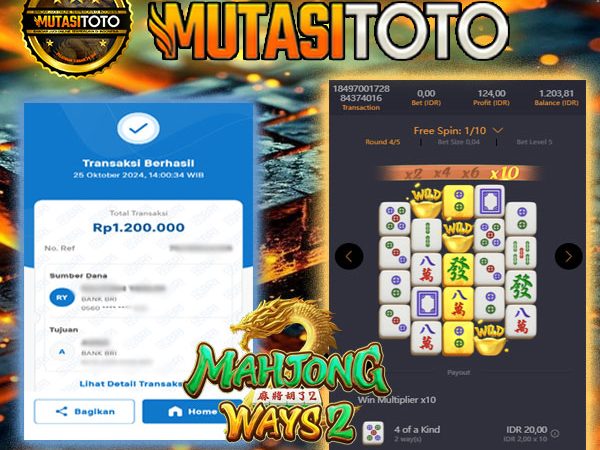 KEMENANGAN X10 DI MAHJONG 2 TGL 25-OCT 2024