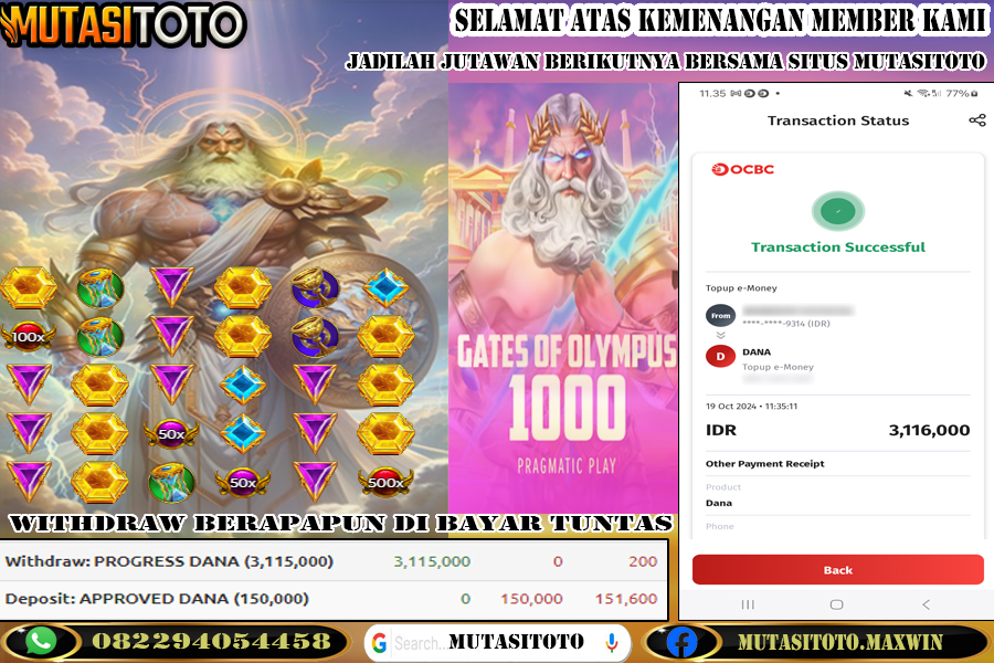 KEMENANGAN MEMBER ~ GATES OF OLYMPUS 1000