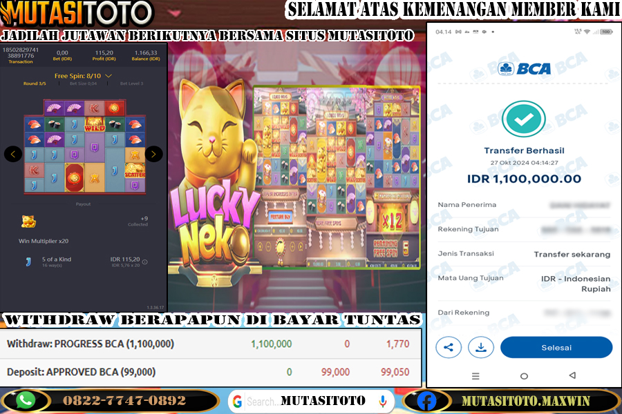 KEMENANGAN MEMBER BERMAIN DI LUCKY NEKO 27- Oktober – 2024