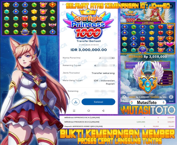 WITHDRAW MEMBER BERMAIN DI STARLIGHT PRINCESS 1000