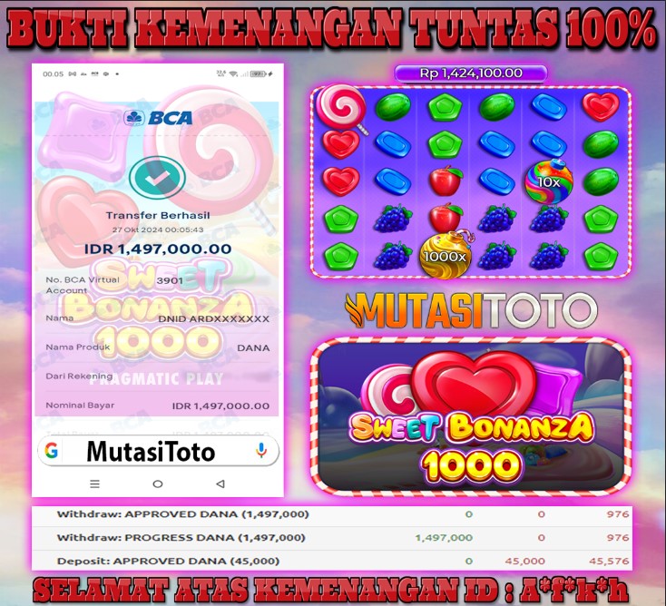 KEMENANGAN DIBAYAR TUNTAS SWEET BONANZA 1000