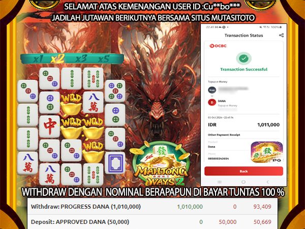 BUKTI KEMENANGAN DI MAHJONG WAYS 2 03-Oct 2024