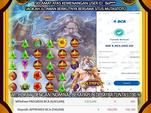 BUKTI KEMENANGAN BERMAIN DI GATES OF OLYMPUS  04-OKTOBER-2024