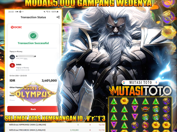 MODAL RIBUAN MENANG JUTAAN DI GATES OF OLYMPUS !!!!