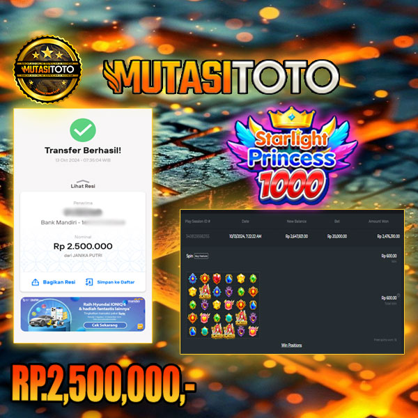 Bukti Kegacoran Starlight Princess 1000 Tanggal 13-Oct 2024