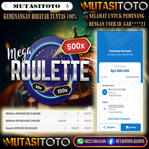 DIBAYAR TUNTAS 100% MEGA ROULETTE