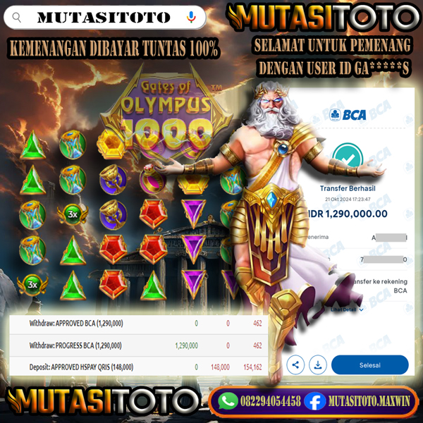 WITHDRAW MEMBER BERMAIN DI GATES OF OLYMPUS 1000