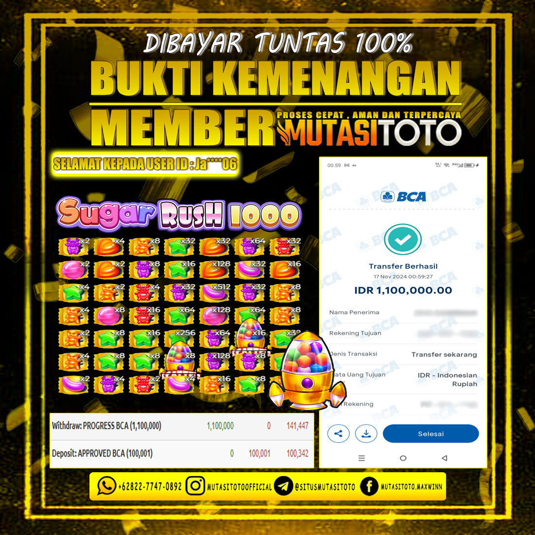 KEMENANGAN MEMBER BERMAIN DI SUGAR RUSH 1000