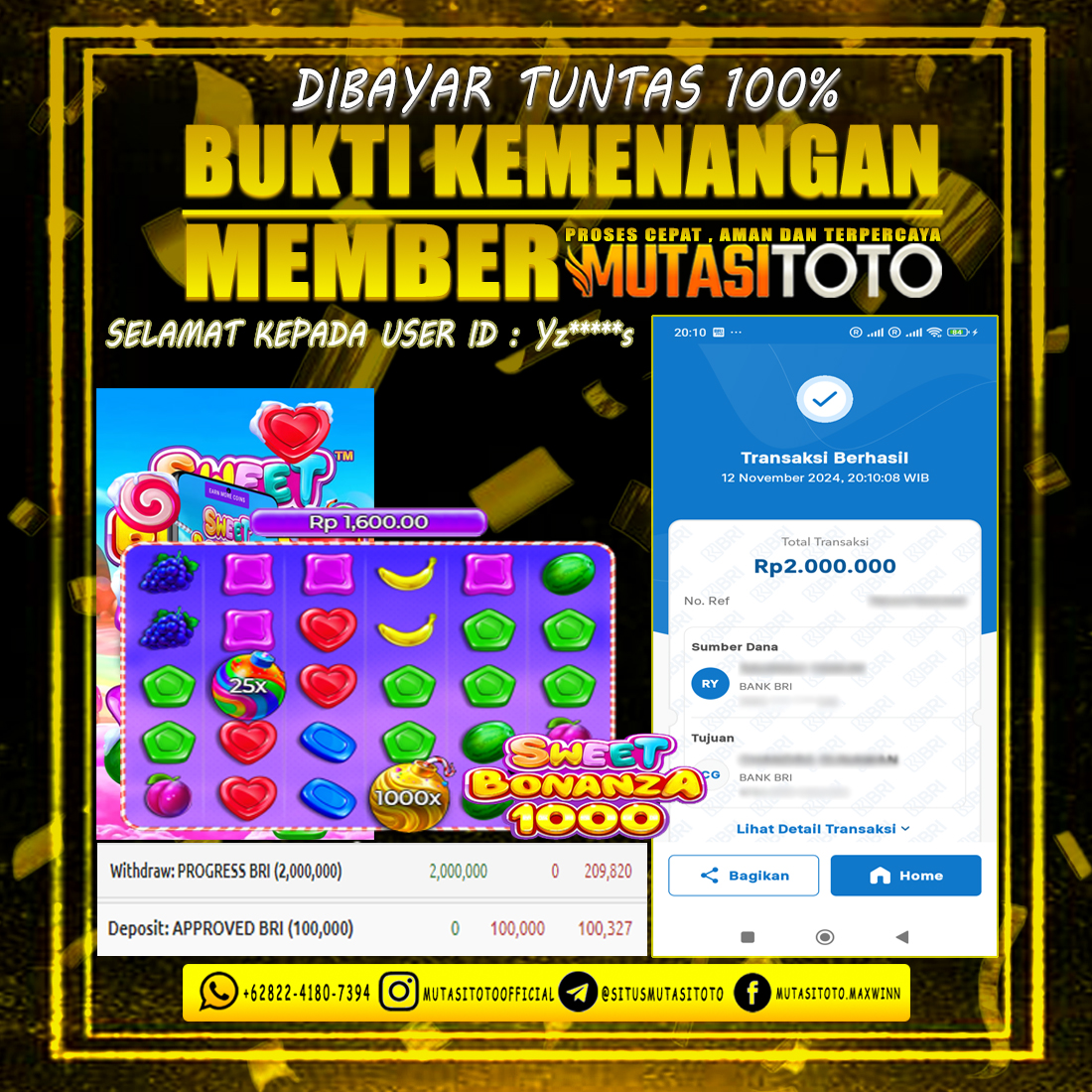 KEMENANGAN MEMBER BERMAIN DI SWEET BONANZA 1000