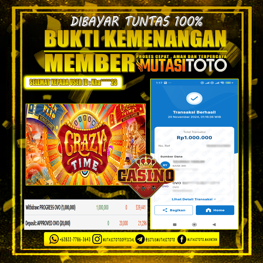 WITHDRAW MEMBER BERMAIN DI LIVE GAME EVO CRAZY TIME