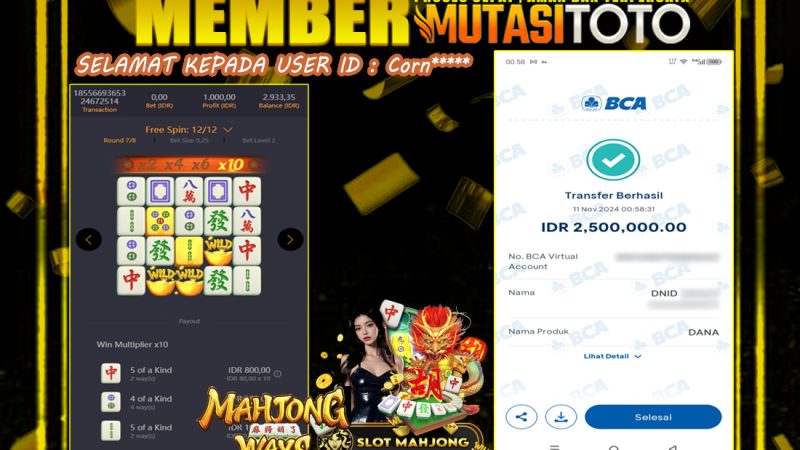 BUKTI KEMENANGAN MEMBER BERMAIN DI MAHJONG WAYS