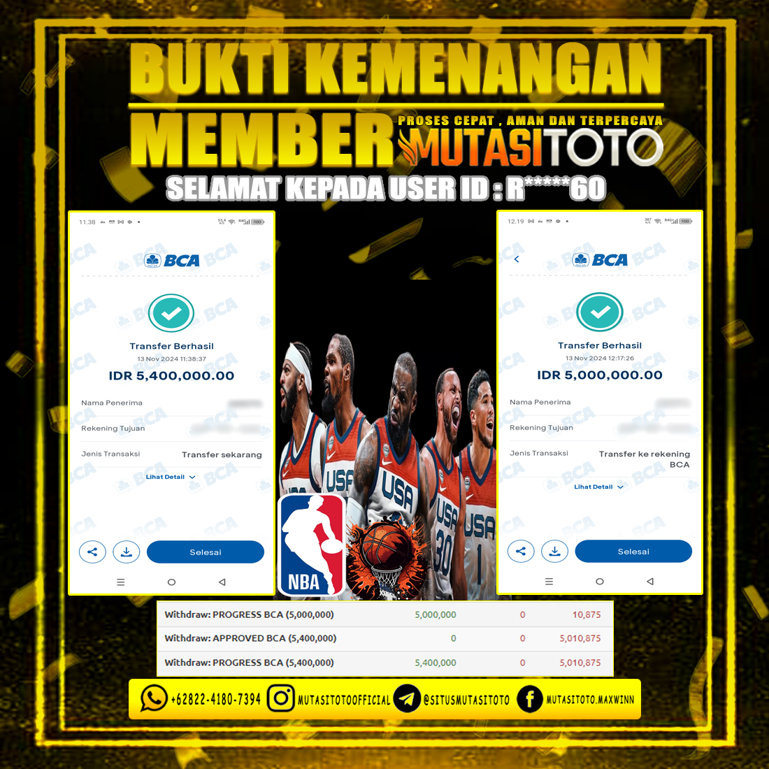 KEMENANGAN MEMBER BERMAIN DI SPORT BASKETBALL