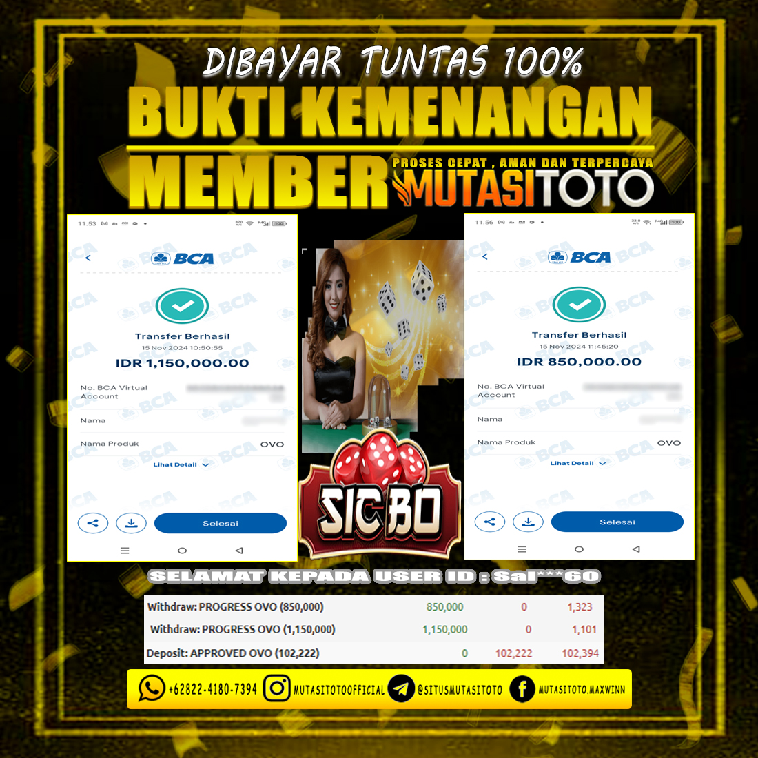 BUKTI KEMENANGAN MEMBER JUTAAN DI CASINO SICBO