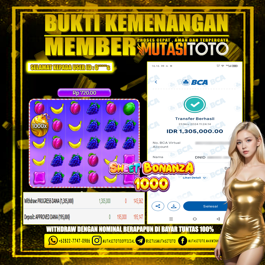 BUKTI KEMENANGAN MEMBER BERMAIN DI SWEET BONANZA 1000