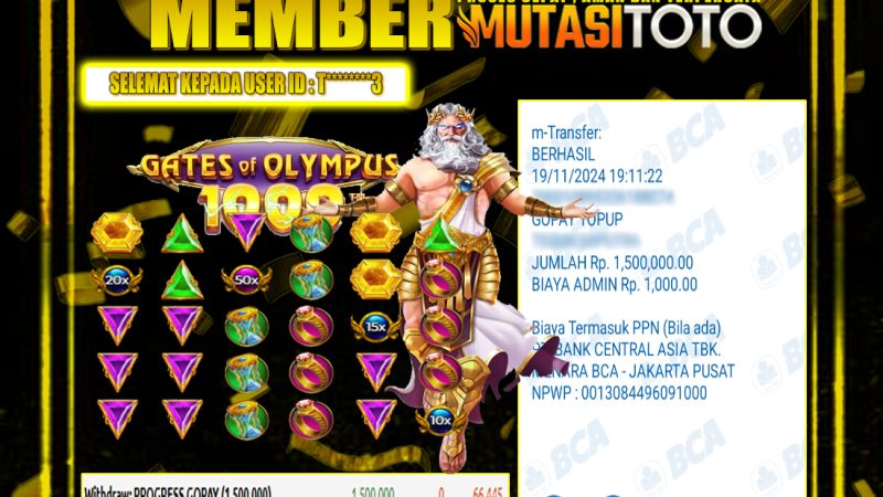 KEMENANGAN MEMBER BERMAIN DI GATES OF OLYMPUS 1000