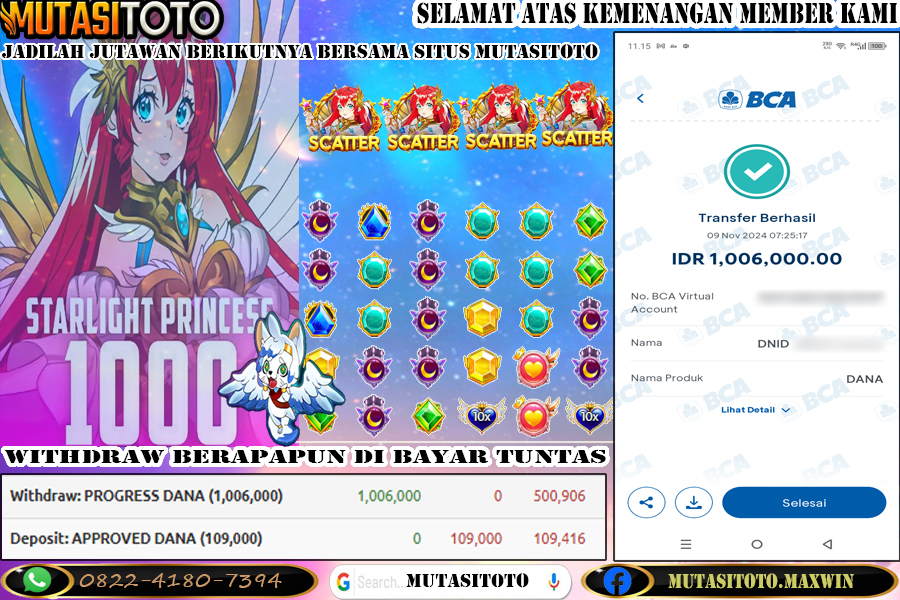 KEMENANGAN MEMBER BERMAIN DI STARLIGHT PRINCESS 1000