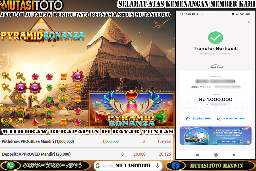 BUKTI KEMENANGAN MEMBER BERMAIN PYRAMID BONANZA