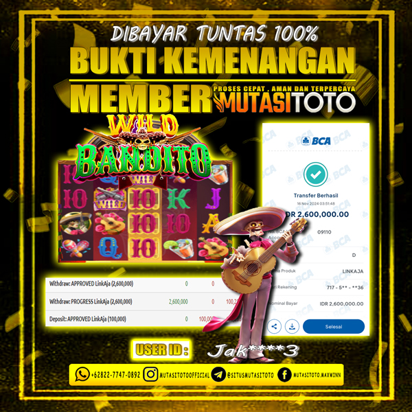 100% WITHDRAW BERMAIN WILD BANDITO