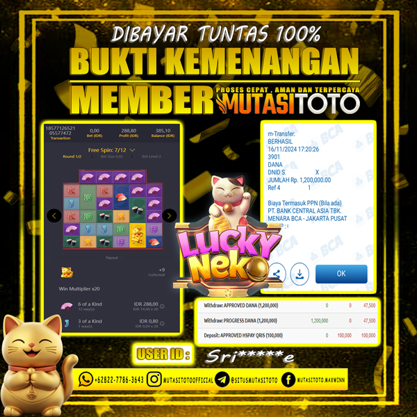 100% WITHDRAW DI LUCKY NEKO