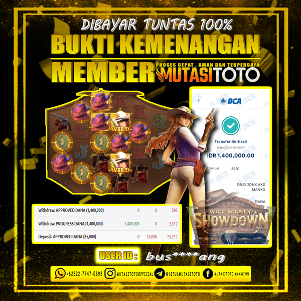 WITHDRAW KEMENANGAN BERMAIN WILD BOUNTY SHOWDOWN