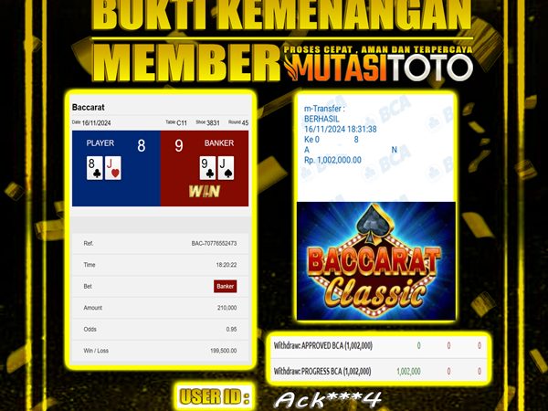 100% WITHDRAW DI BACCARAT CLASSIC