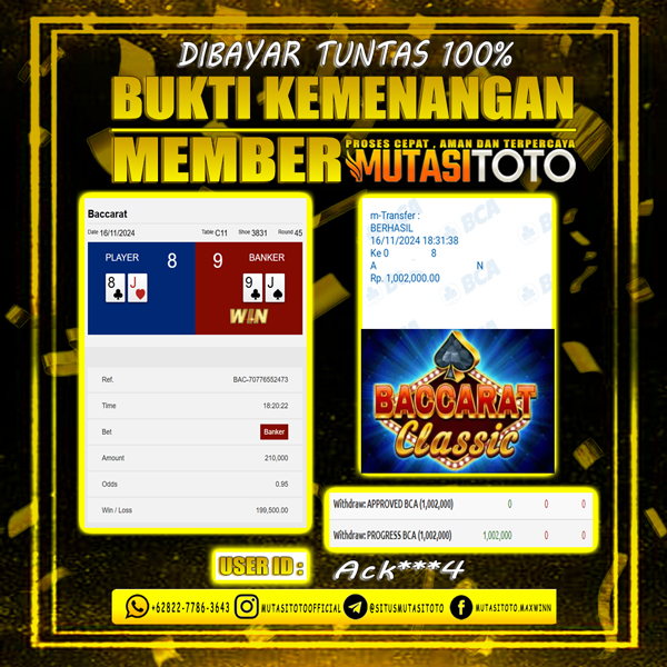 100% WITHDRAW DI BACCARAT CLASSIC