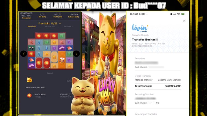 KEMENANGAN MEMBER WITHDRAW BERMAIN DI LUCKY NEKO