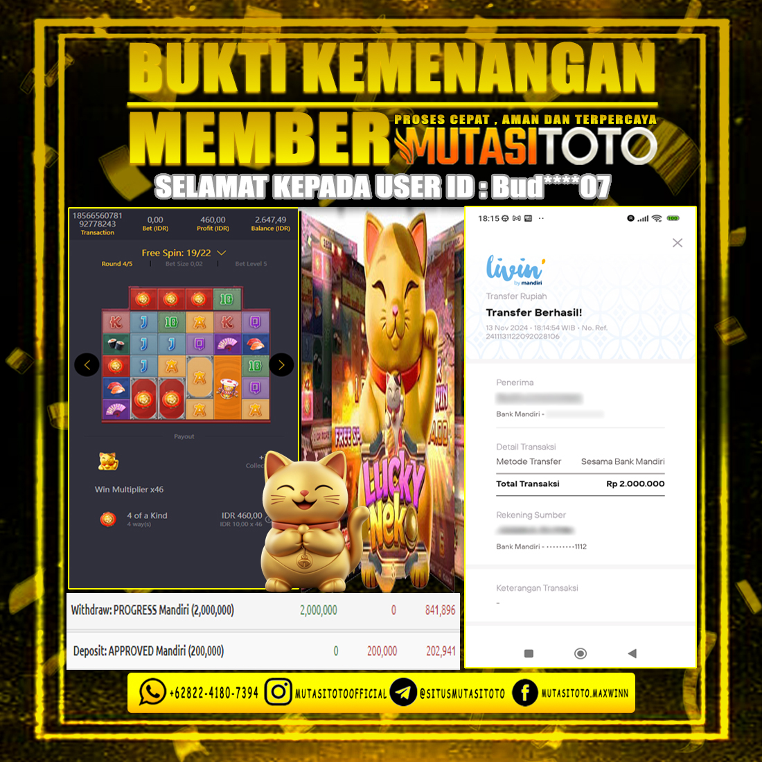 KEMENANGAN MEMBER WITHDRAW BERMAIN DI LUCKY NEKO