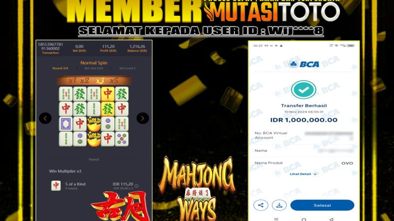 BUKTI KEMENANGAN MEMBER BERMAIN DI MAHJONG WAYS