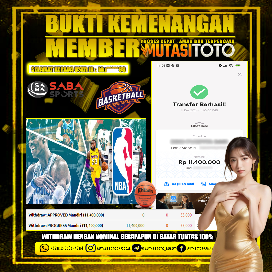 KEMENANGAN MEMBER BERMAIN DI SABA SPORTSBOOK