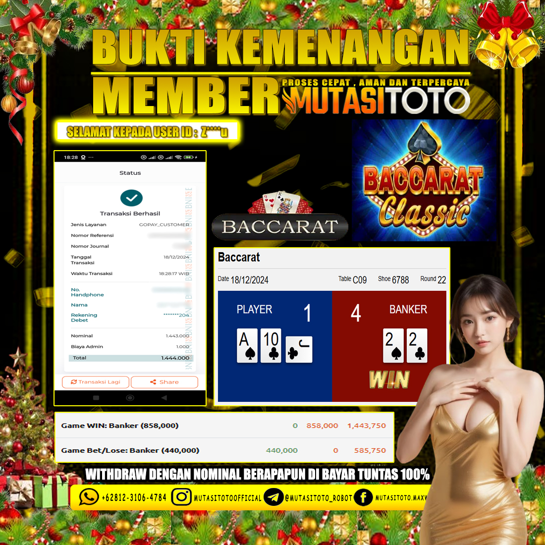 KEMENANGAN MEMBER BERMAIN DI LIVE – BACCARAT CLASSIC