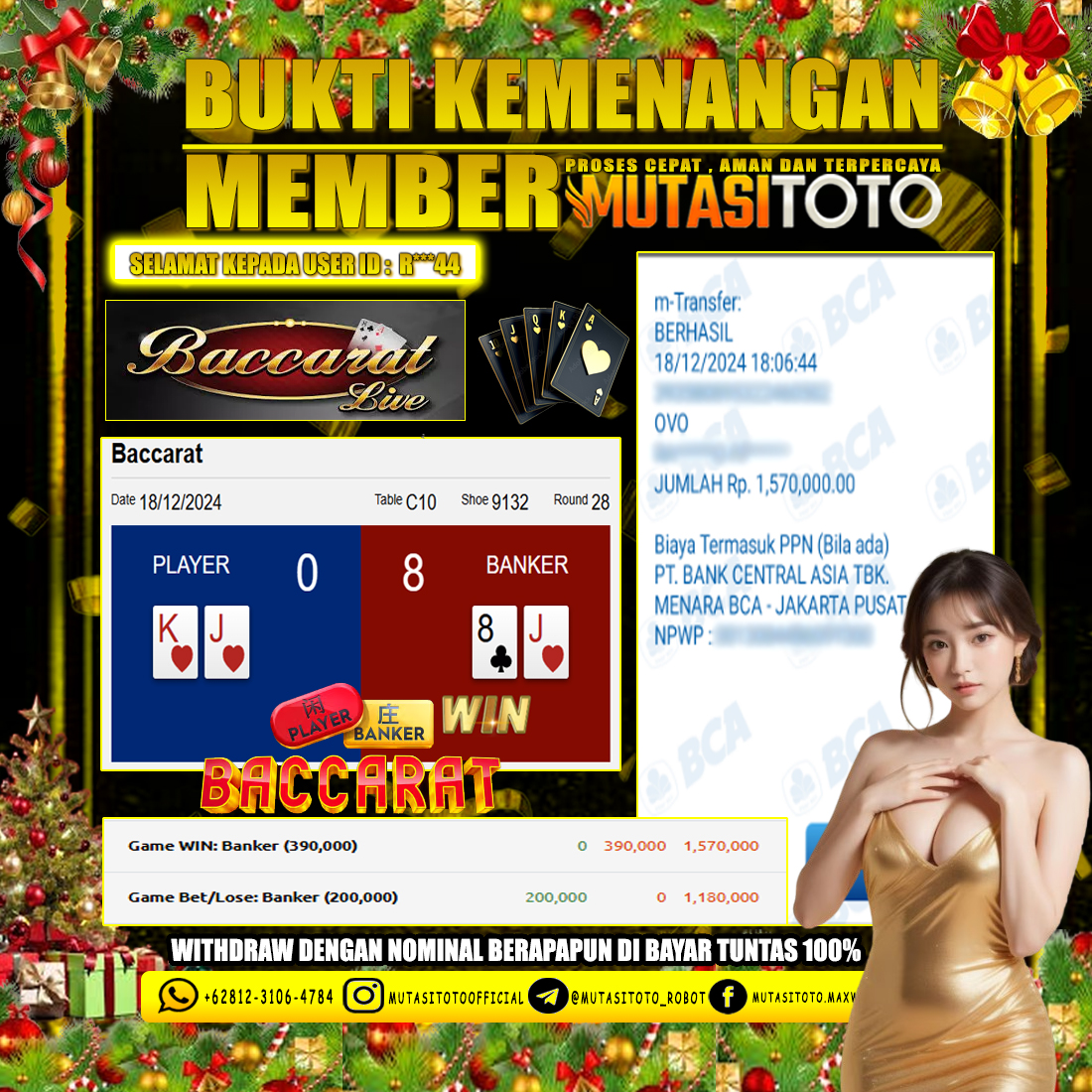 KEMENANGAN MEMBER BERMAIN DI LIVE – BACCARAT CLASSIC