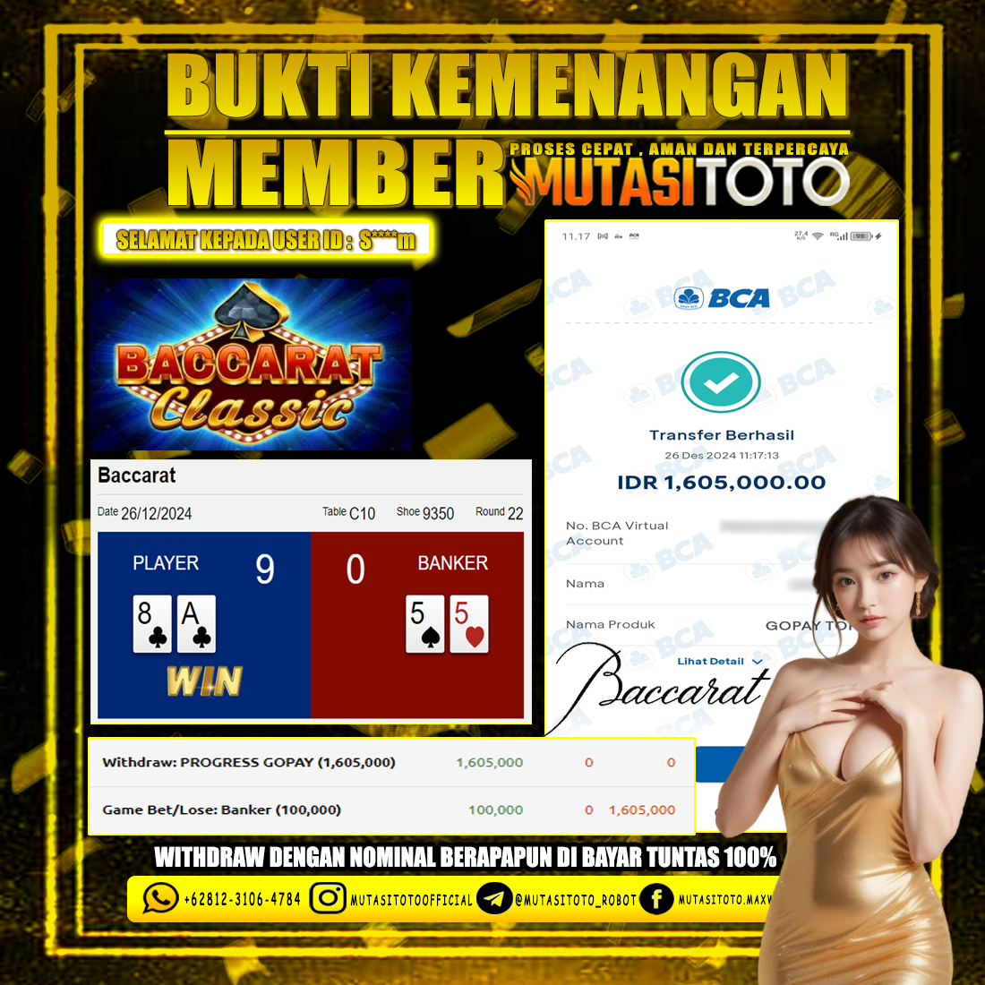 KEMENANGAN MEMBER BERMAIN DI LIVE – BACCARAT CLASSIC