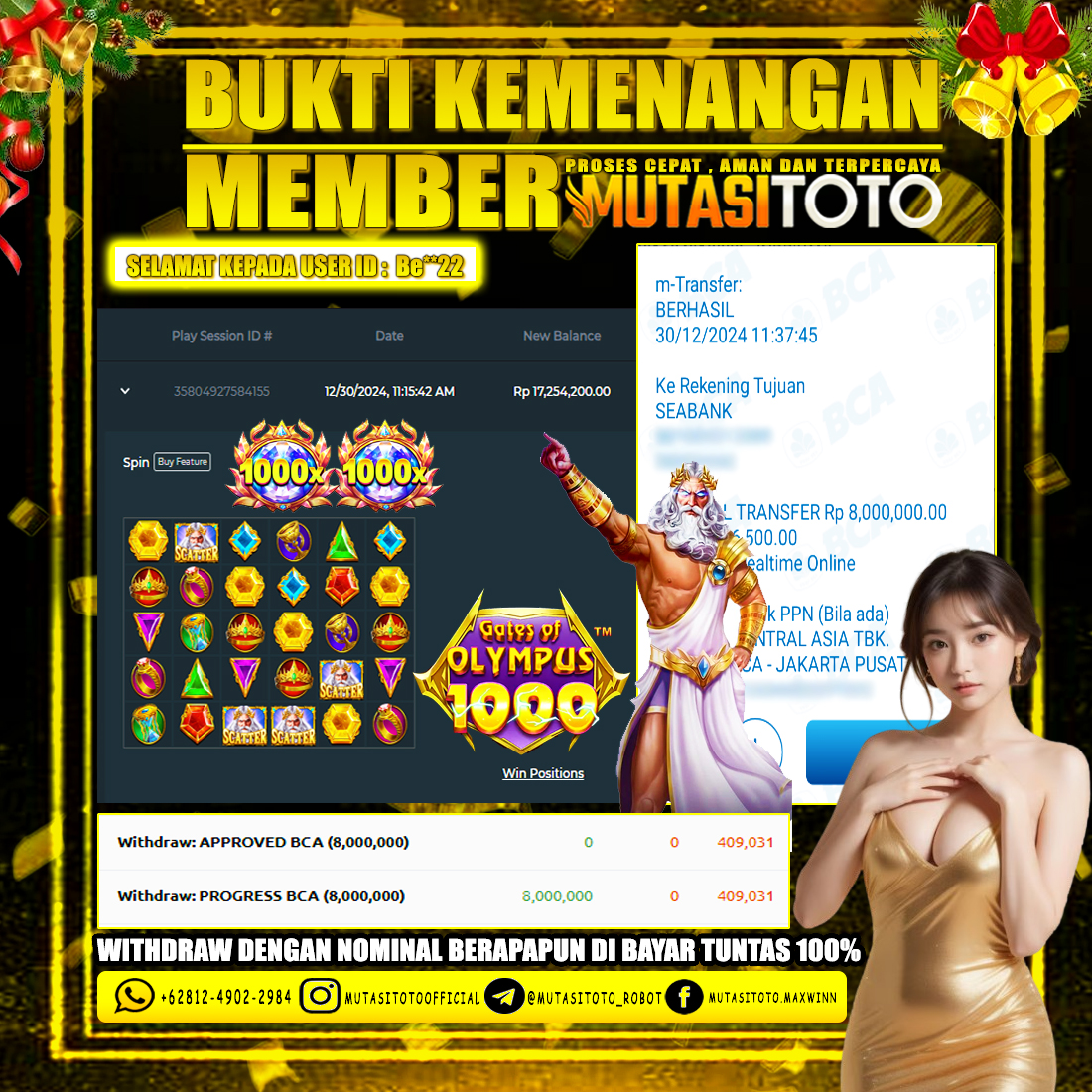 BUKTI MEGA JEPE MEMBER BERMAIN DI GATES OF OLYMPUS 1000