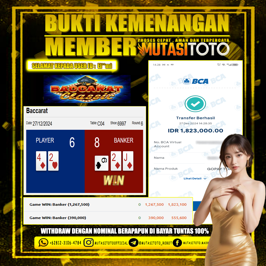 KEMENANGAN MEMBER BERMAIN DI LIVE – BACCARAT CLASSIC