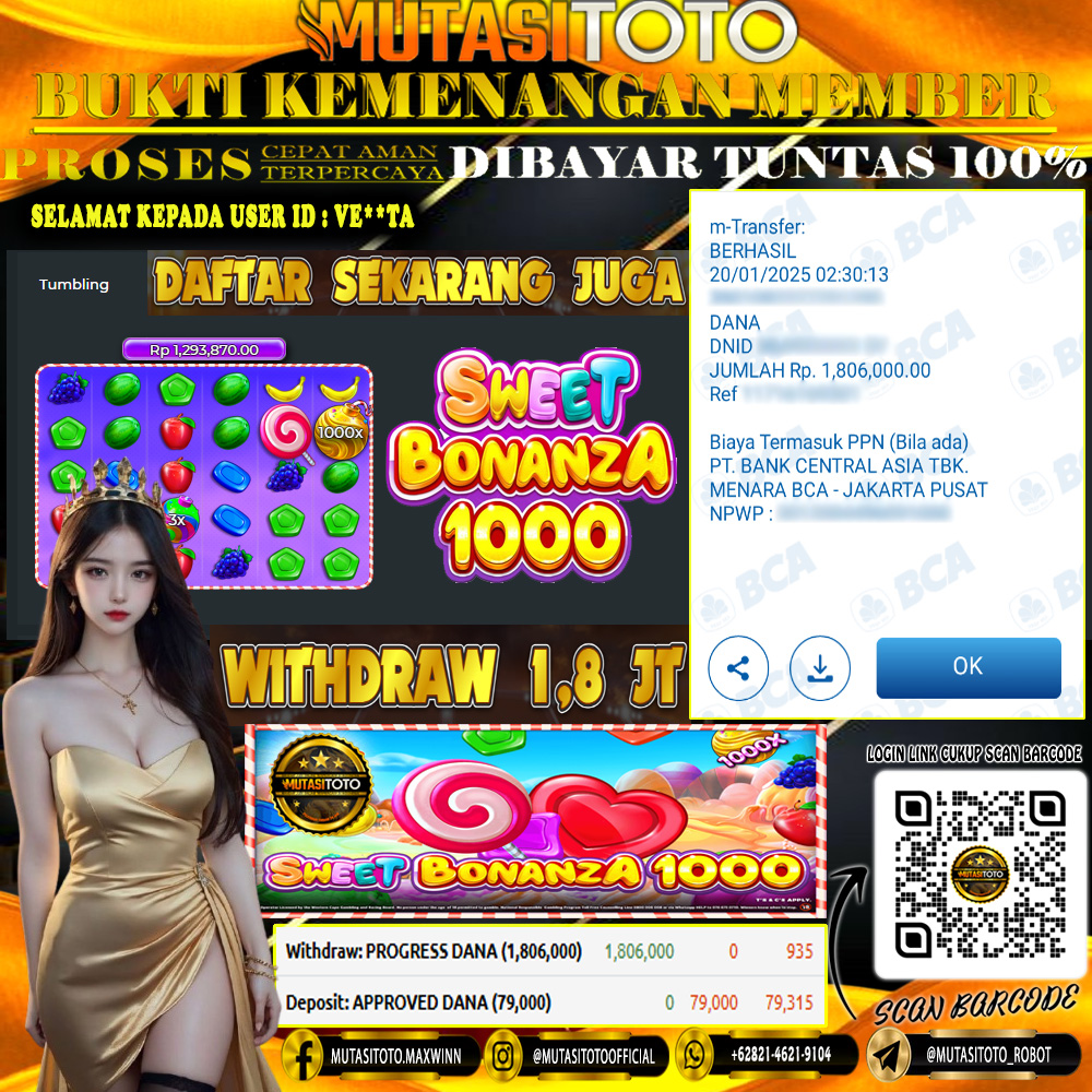 KEMENANGAN MEMBER BERMAIN DI SWEET BONANZA 1000 PRAGMATIC PLAY