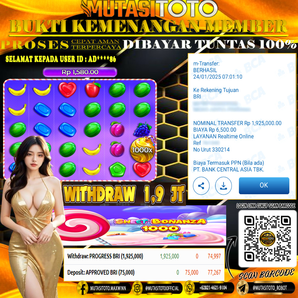 KEMENANGAN MEMBER BERMAIN DI SWEET BONANZA 1000 PRAGMATIC PLAY