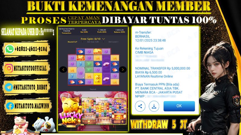 KEMENANGAN MEMBER BERMAIN DI LUCKY NEKO PROVIDER PG SOFT