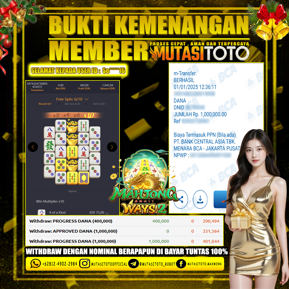 KEMENANGAN MEMBER BERMAIN DI PG SOFT – MAHJONG WAYS 2