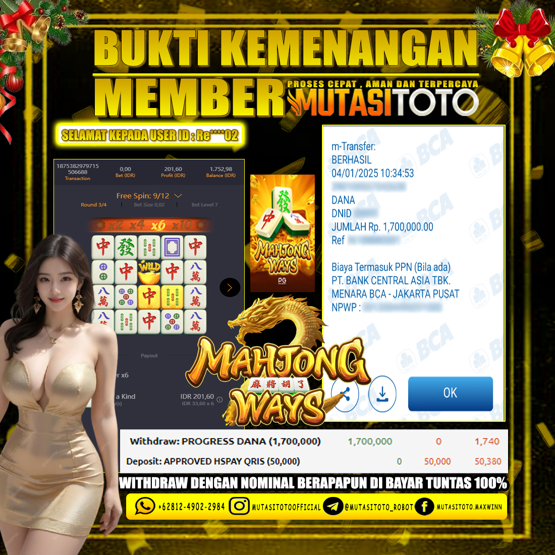 KEMENANGAN MEMBER BERMAIN DI PG SOFT – MAHJONG WAYS