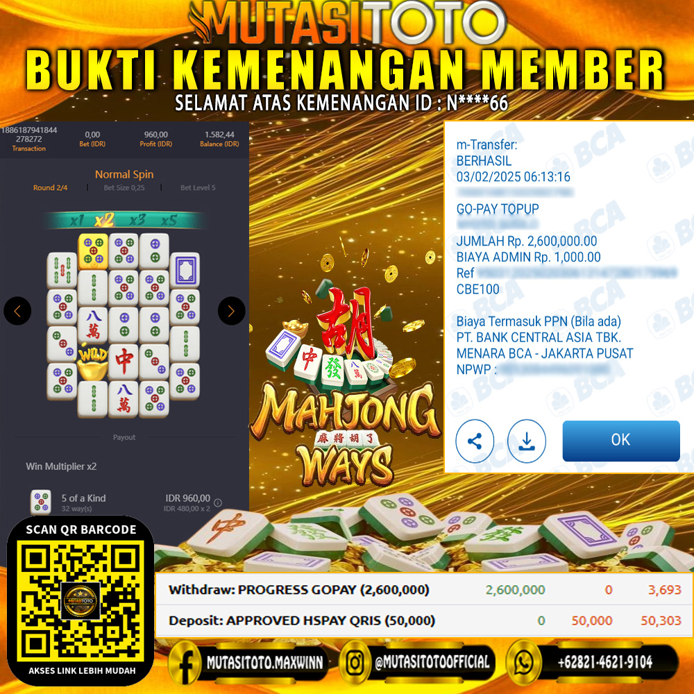 KEMENANGAN MEMBER BERMAIN DIMAHJONG WAYS PG SOFT