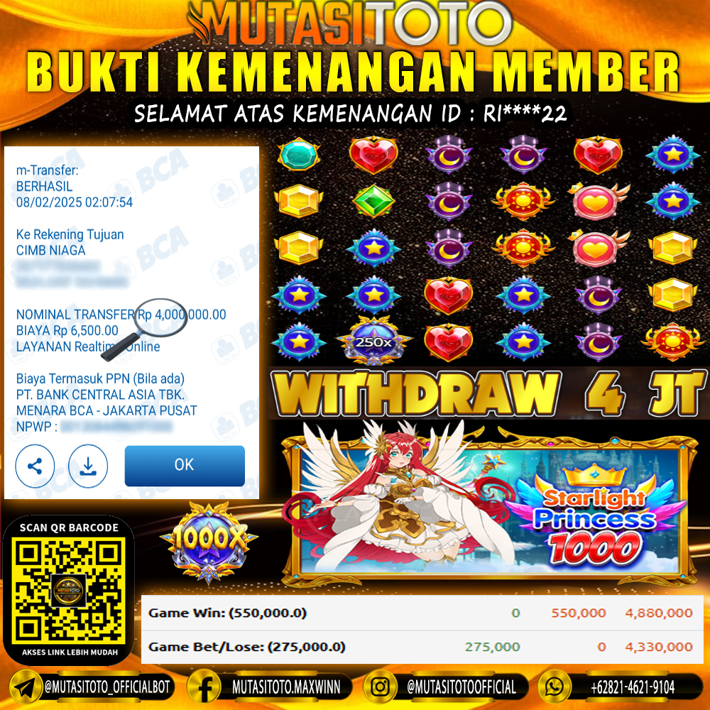 KEMENANGAN MEMBER BERMAIN DI STARLIGHT PRINCESS 1000