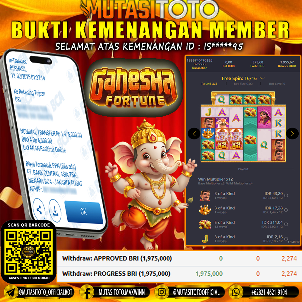 KEMENANGAN MEMBER BERMAIN DI GANESHA FORTUNE PG SOFT