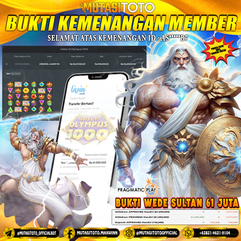 KEMENANGAN MEMBER BERMAIN DI GATES OF OLYMPUS 1000