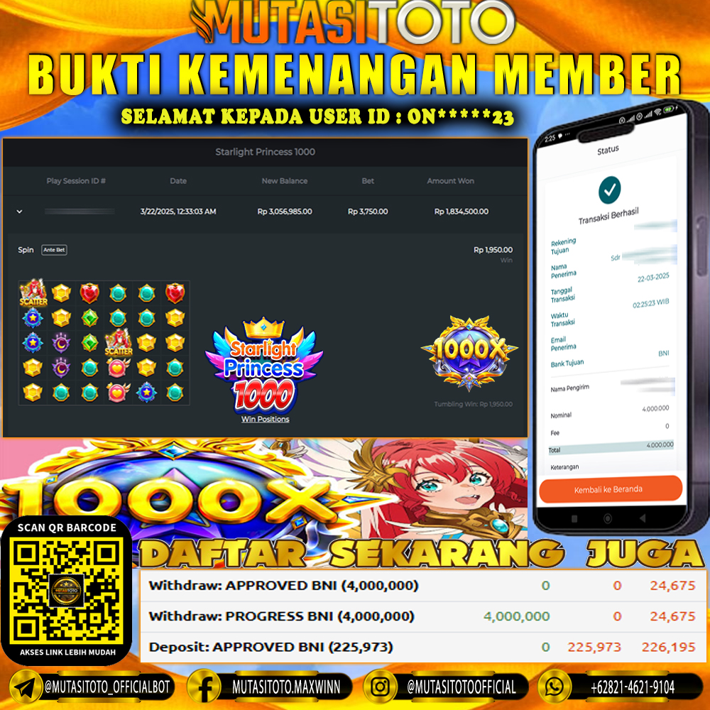 KEMENANGAN MEMBER BERMAIN DI STARLIGHT PRINCESS 1000