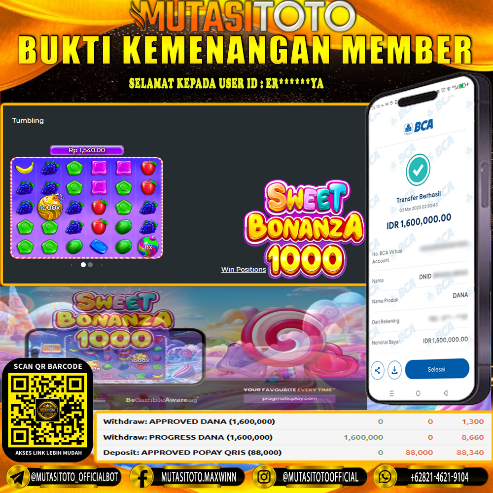 KEMENANGAN MEMBER BERMAIN DI SWEET BONANZA 1000