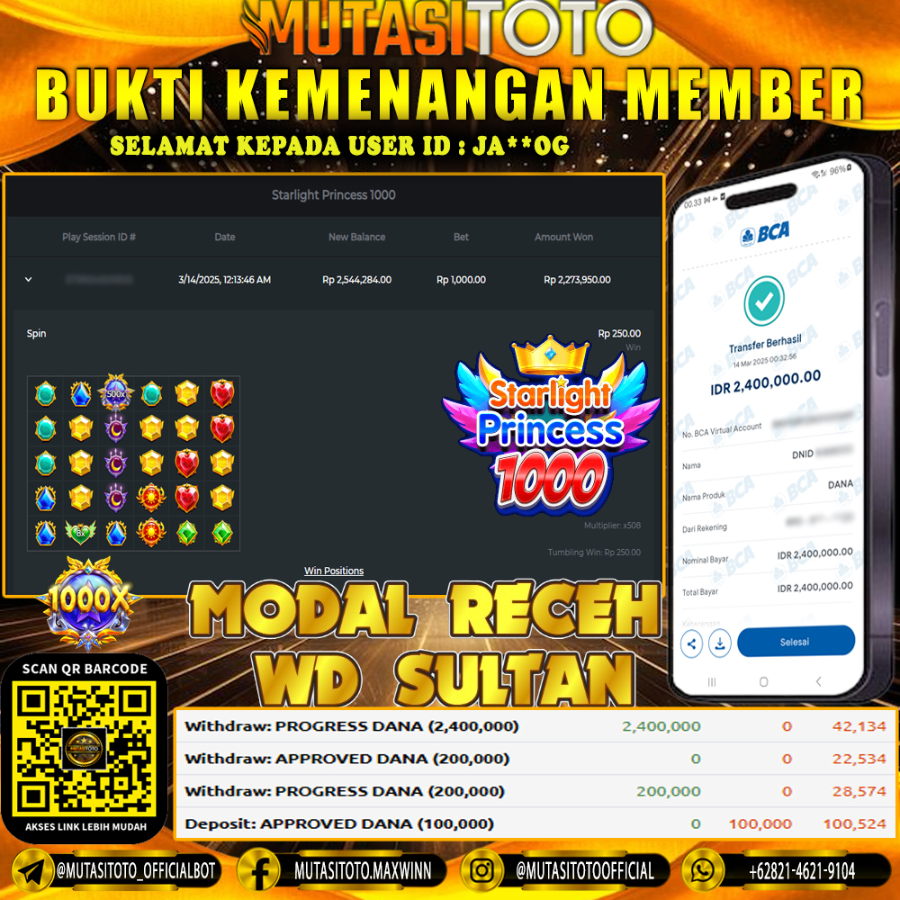 KEMENANGAN MEMBER BERMAIN DI STARLIGHT PRINCESS 1000