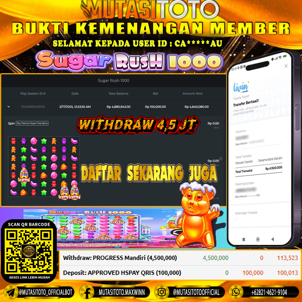 KEMENANGAN MEMBER BERMAIN DI SUGAR RUSH 1000