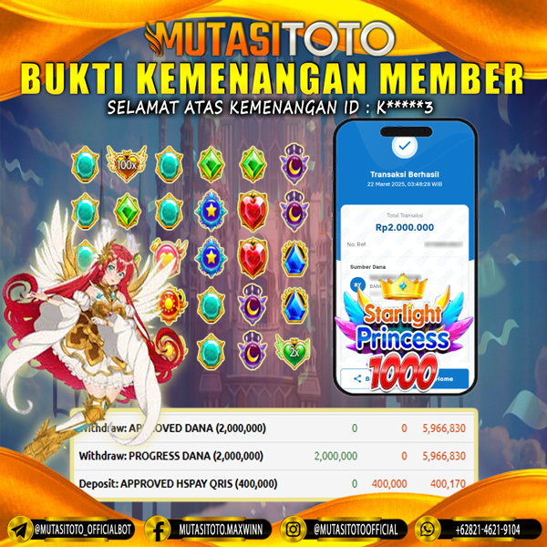 KEMENANGAN MEMBER BERMAIN DI STARLIGHT PRINCESS 1000